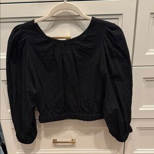 A New Day Black Puff Sleeve Cropped Blouse